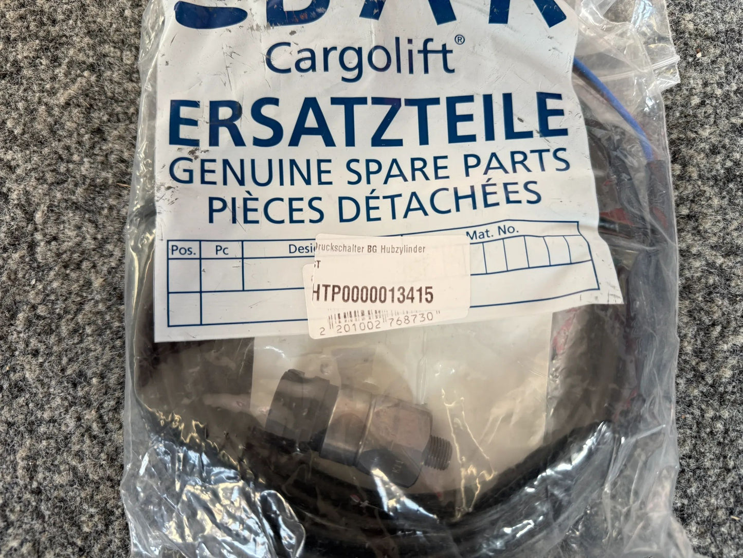 Original BÄR Cargolift Druckschalter Bg Hubzylinder 101133987 NEU