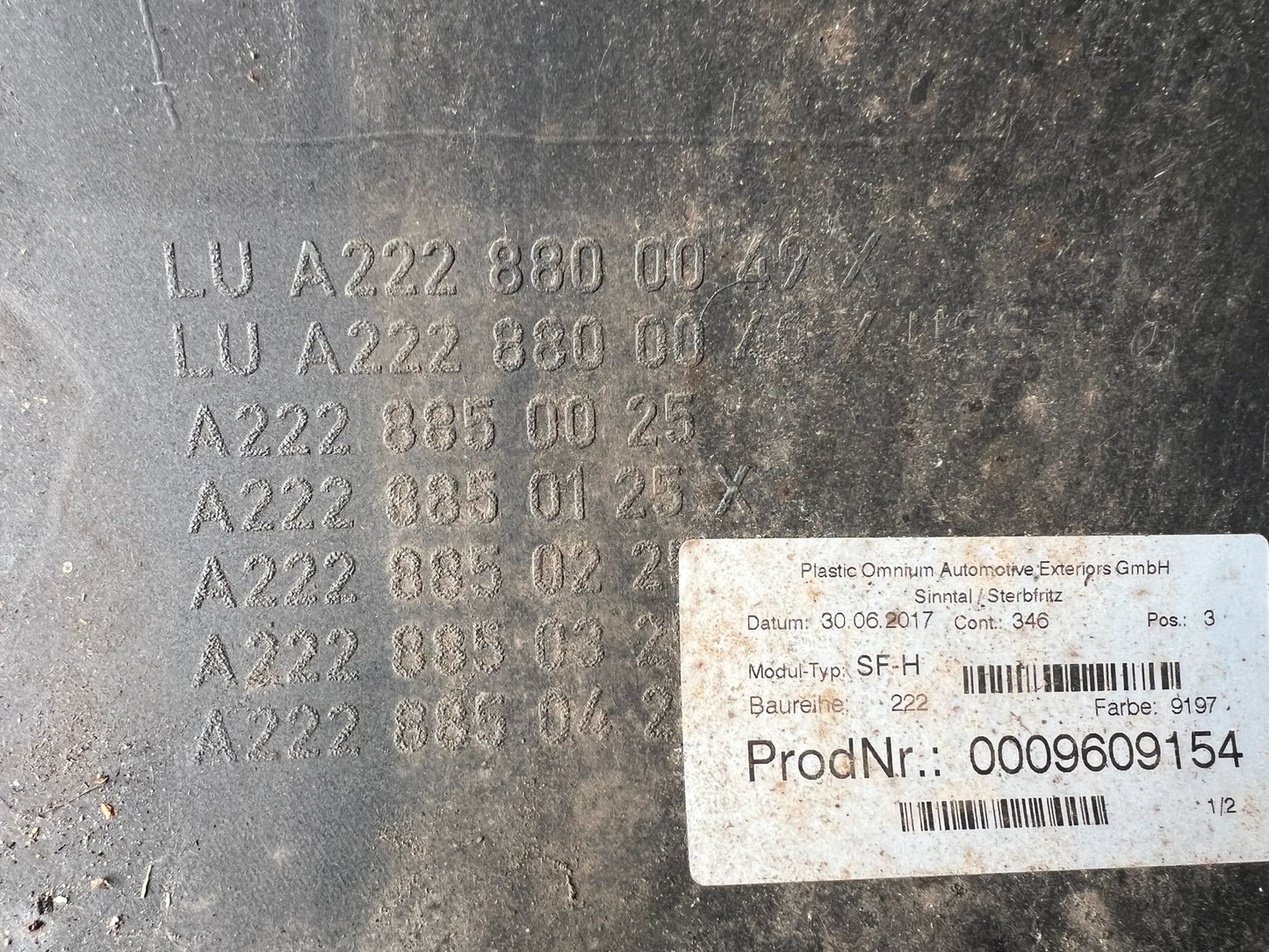 ORIGINAL MERCEDES-BENZ S-KLASSE W222, V222, X222 Stoßstange hinten A2228850025