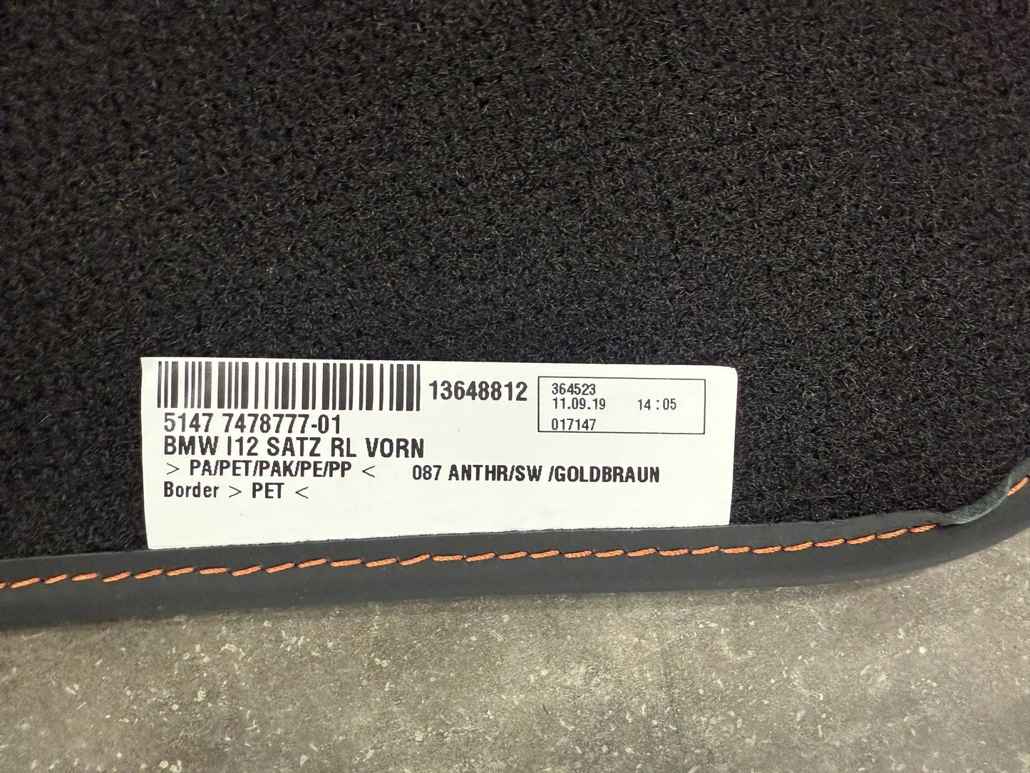 Original BMW i12 i15 i8 Fußmatte 7478777 51477478777 NEU