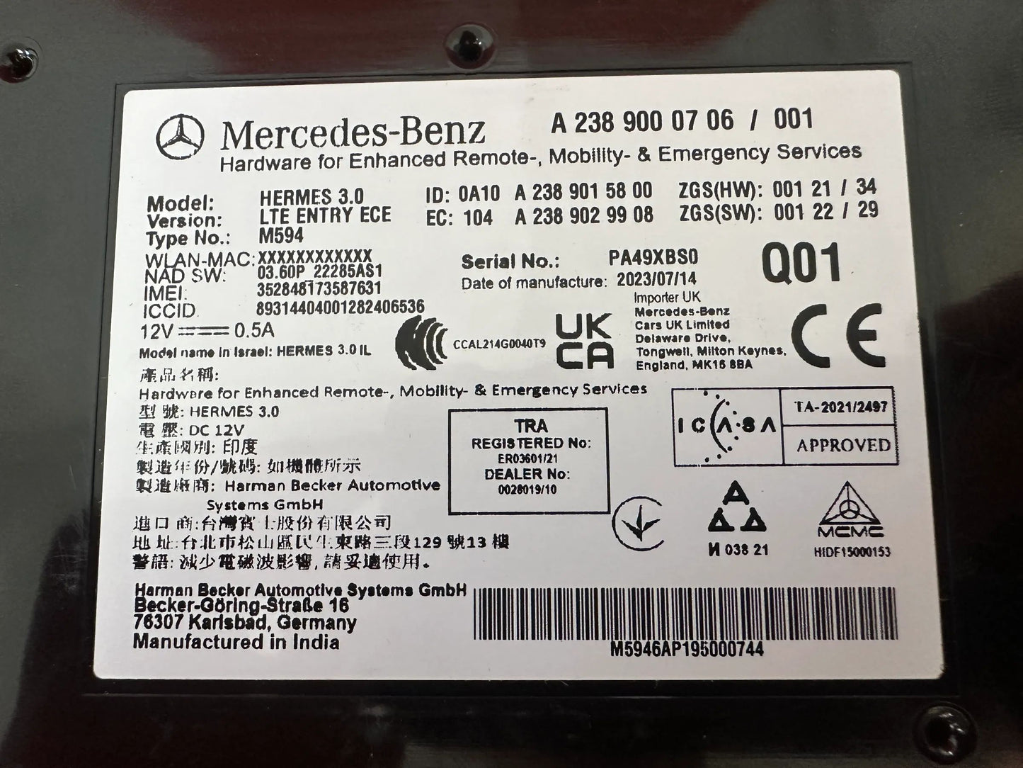ORIGINAL MERCEDES BENZ SPRINTER STEUERGERÄT Kommunikationsmodul WIFI A2389000706