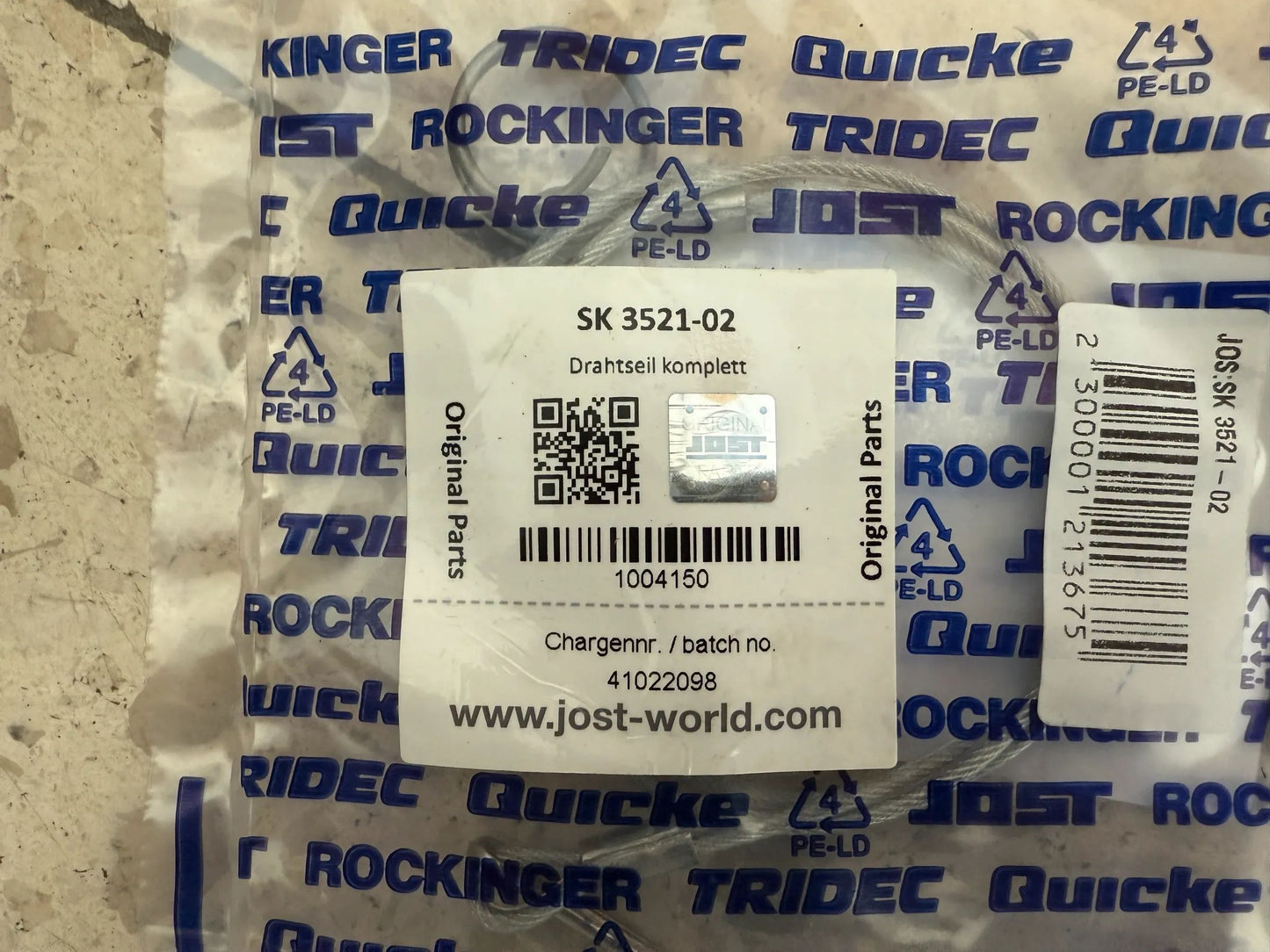 Original JOST Zugseil komplett - Drahtseil mit Splint und Ring SK3521-01 NEU