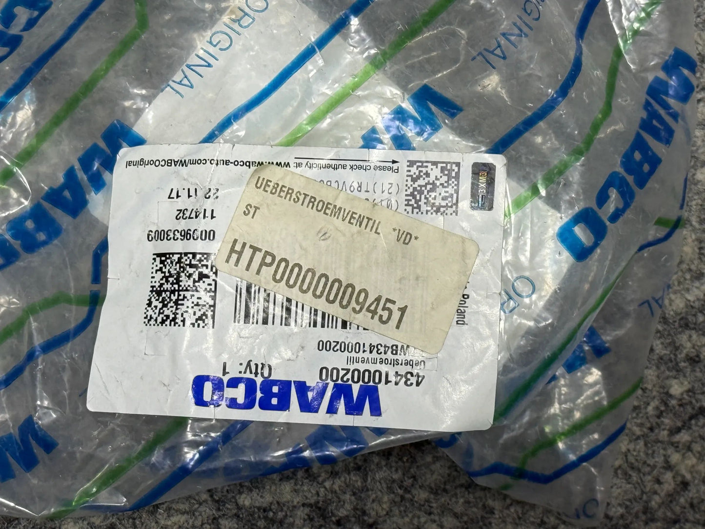 Original WABCO Überstromventil 4341000200 NEU