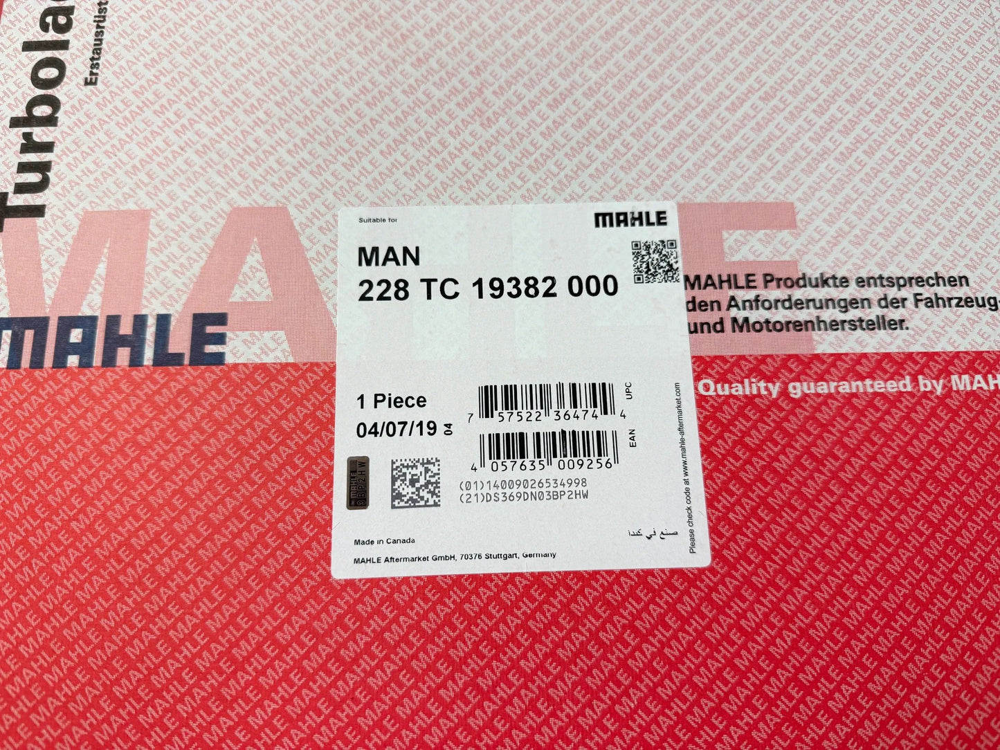 Original Mahle MAN Turbolader 228TC19382000 NEU