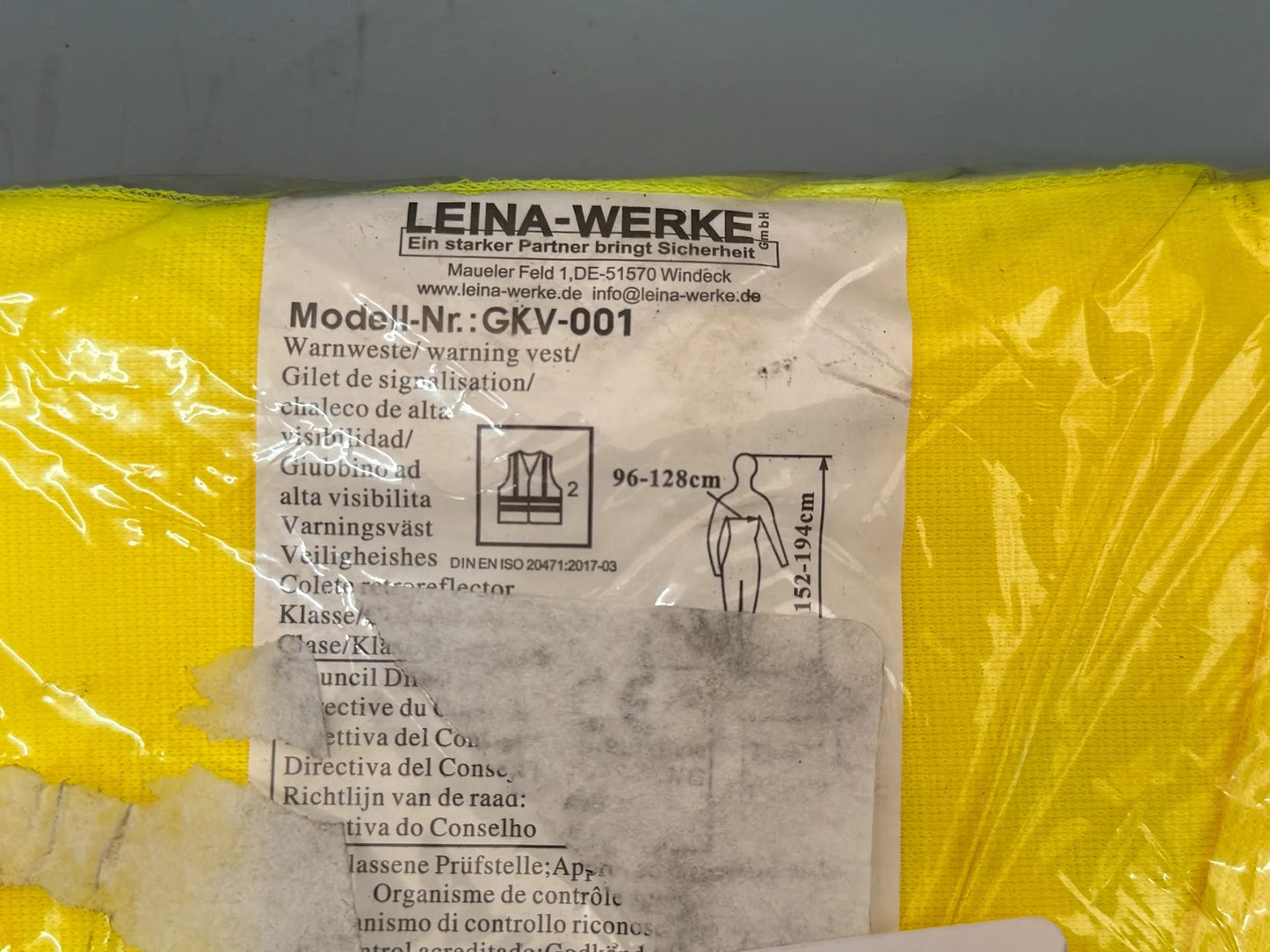 Original LEINA-WERKE GmbH Pannen-Warnweste DIN EN ISO 20471, Gelb GKV-001 NEU