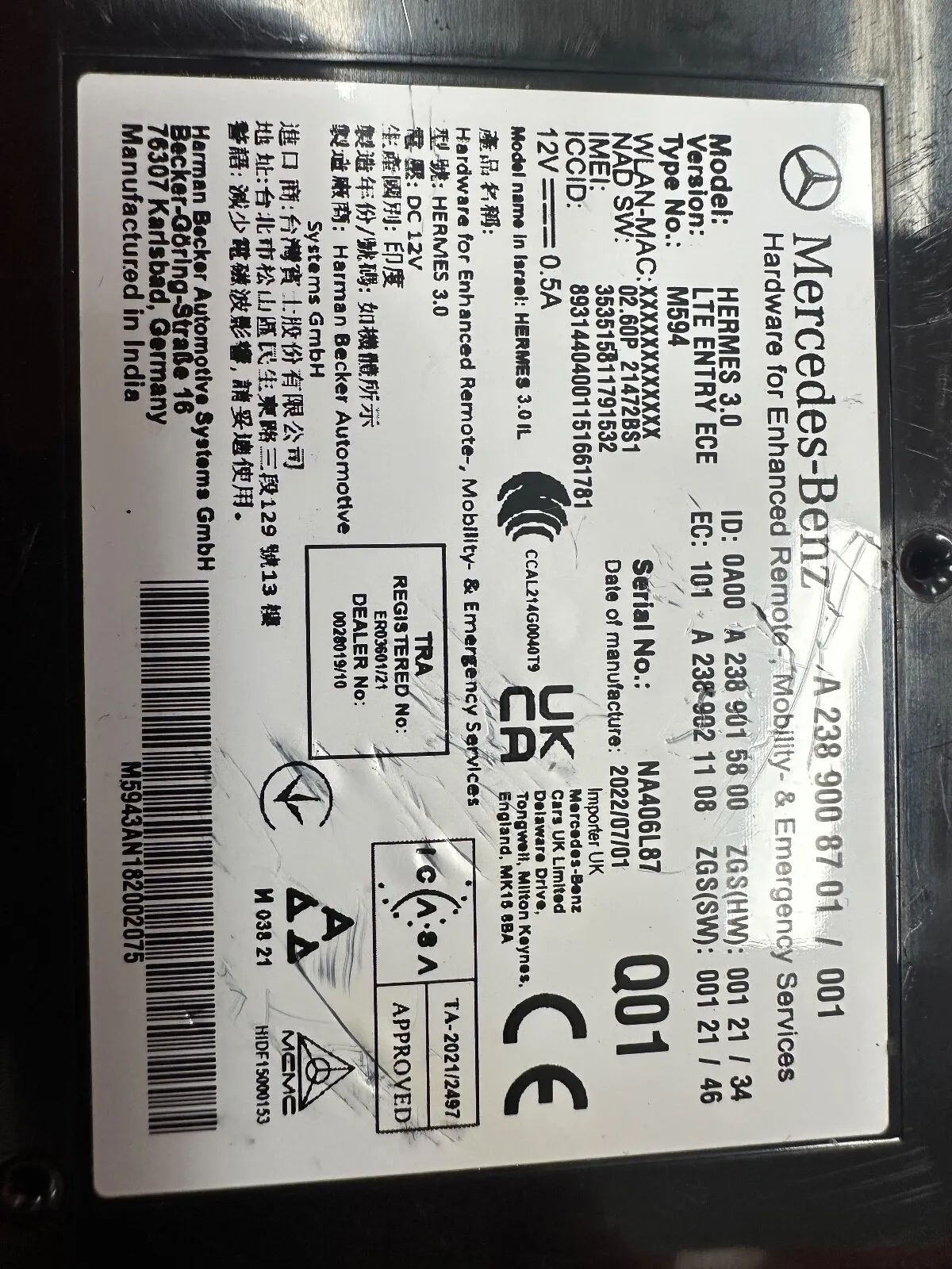 Mercedes Benz Steuergerät Kommunikationsmodul Telematikdienste A2389008701 NEU