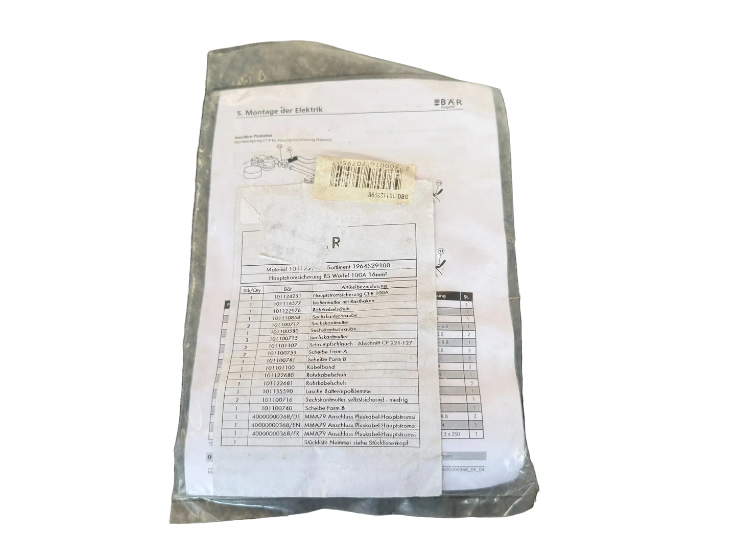 Original BÄR Cargolift Hauptstromsicherung Bs Würfel 101123998 NEU