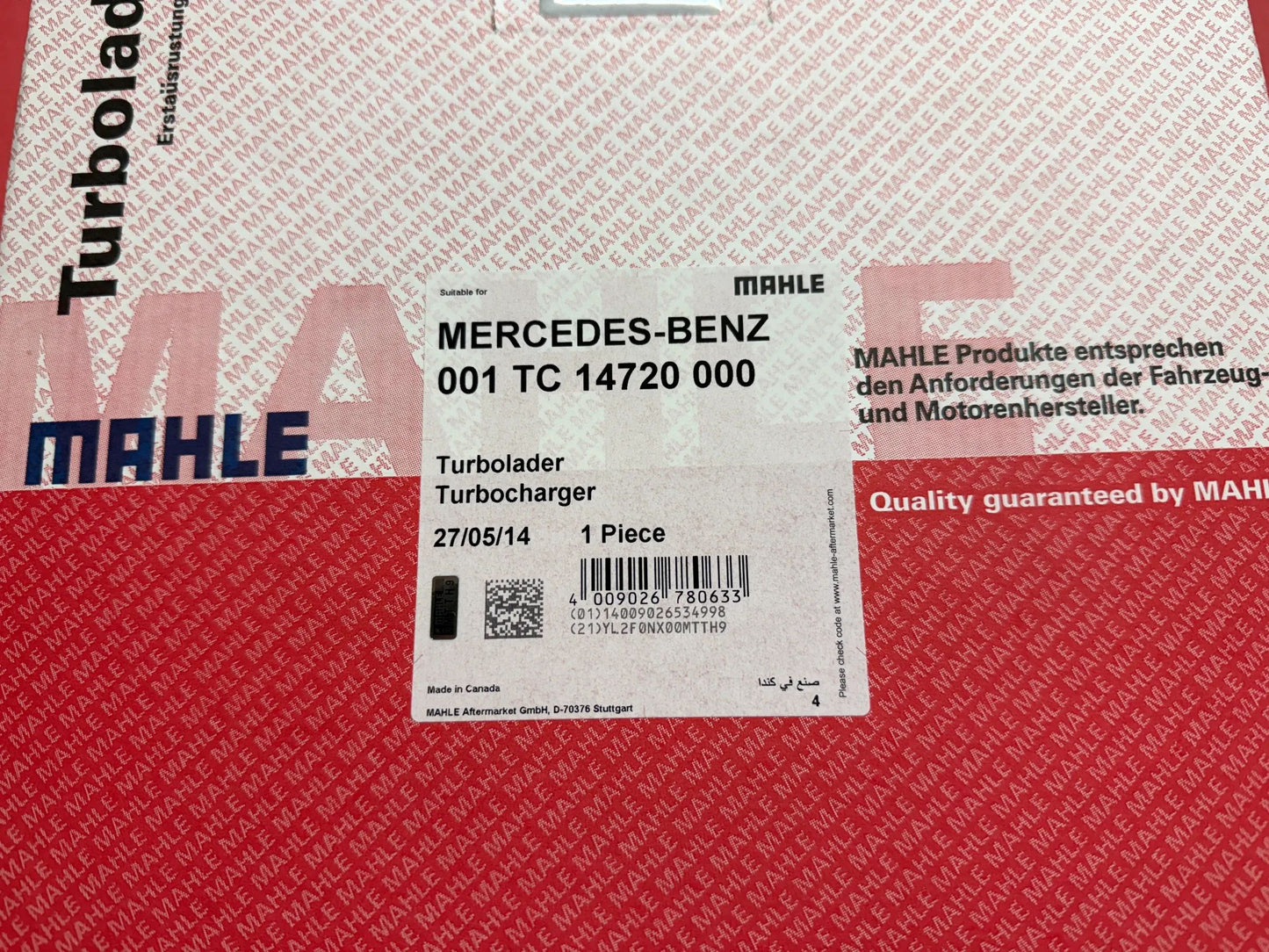 Original Mahle Mercedes Benz Turbolader 001TC14720000 NEU