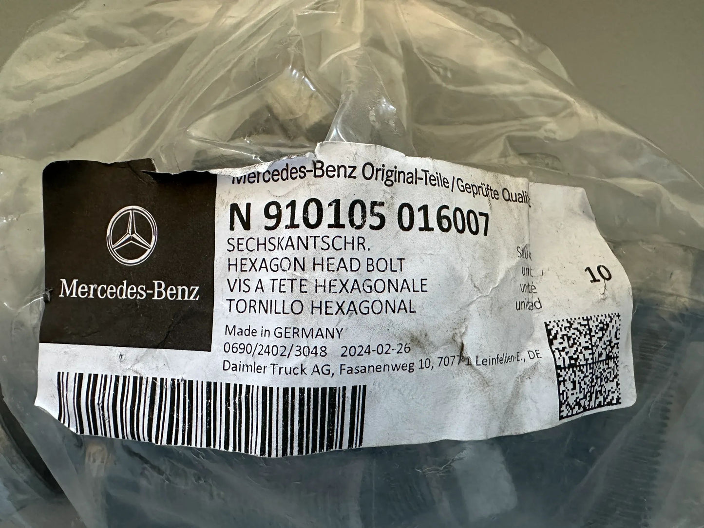 10 X Original Mercedes Benz Sechskantschraube N910105016007 NEU
