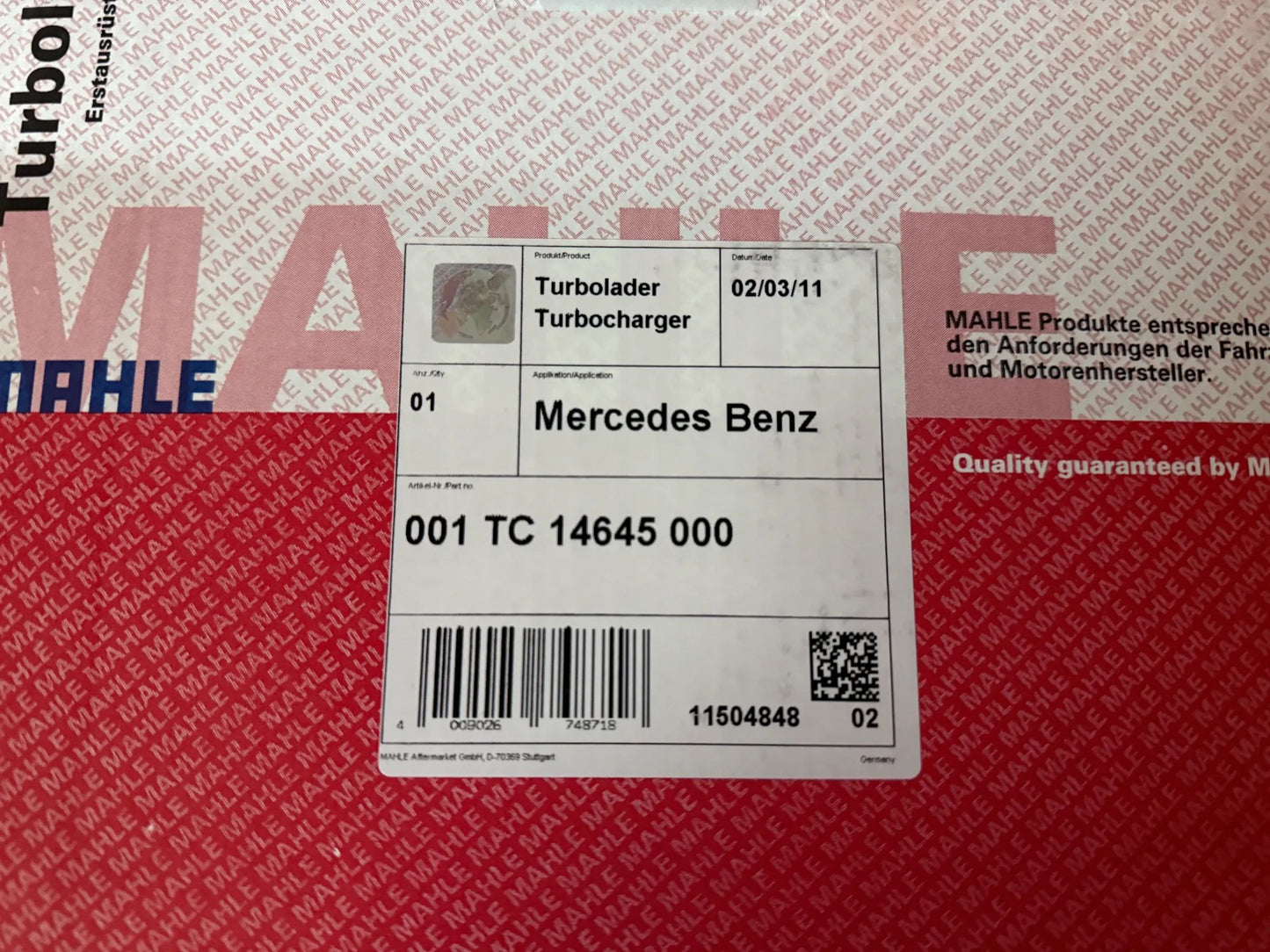 Original Mahle Mercedes Benz Turbolader 001TC14645000 NEU