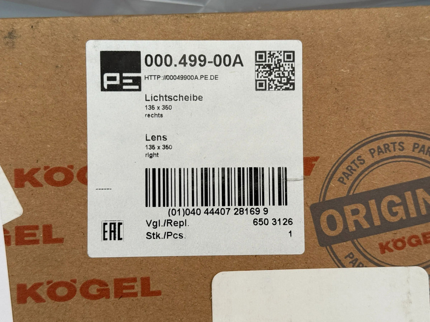 Original Kögel Trailer GmbH Lichtscheibe 135 x 350 KÖGEL Rechts 000.499-00A NEU