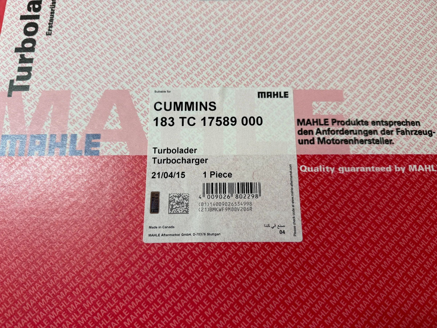 Original Mahle CUMMINS Turbolader 183TC17589000 NEU