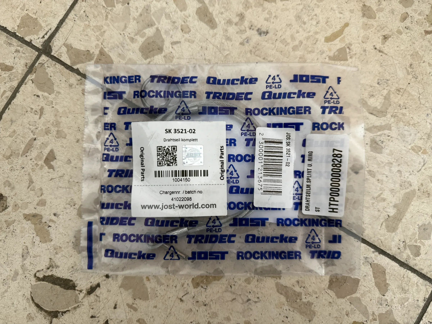 Original JOST Zugseil komplett - Drahtseil mit Splint und Ring SK3521-01 NEU