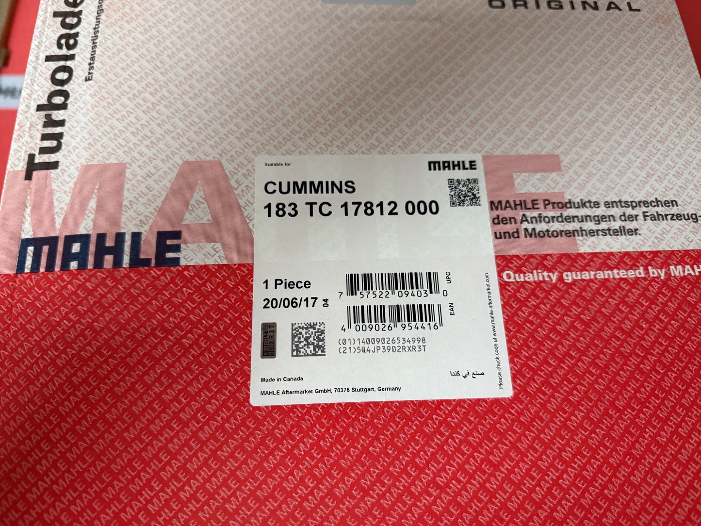 Original Mahle CUMMINS Turbolader 183TC17812000 NEU